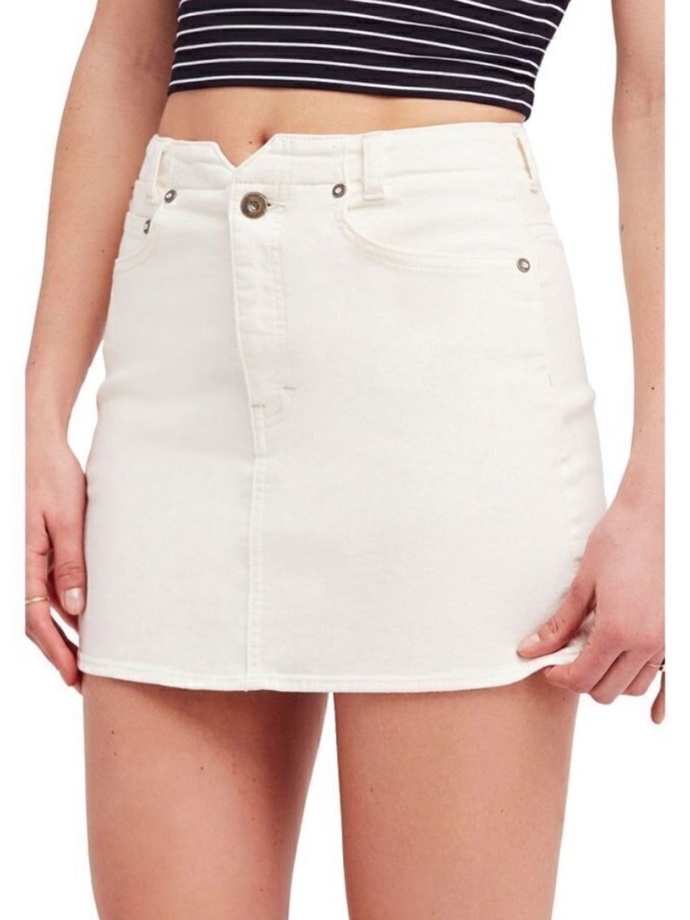 Free people we the free she’s all that high rise white denim skirt
